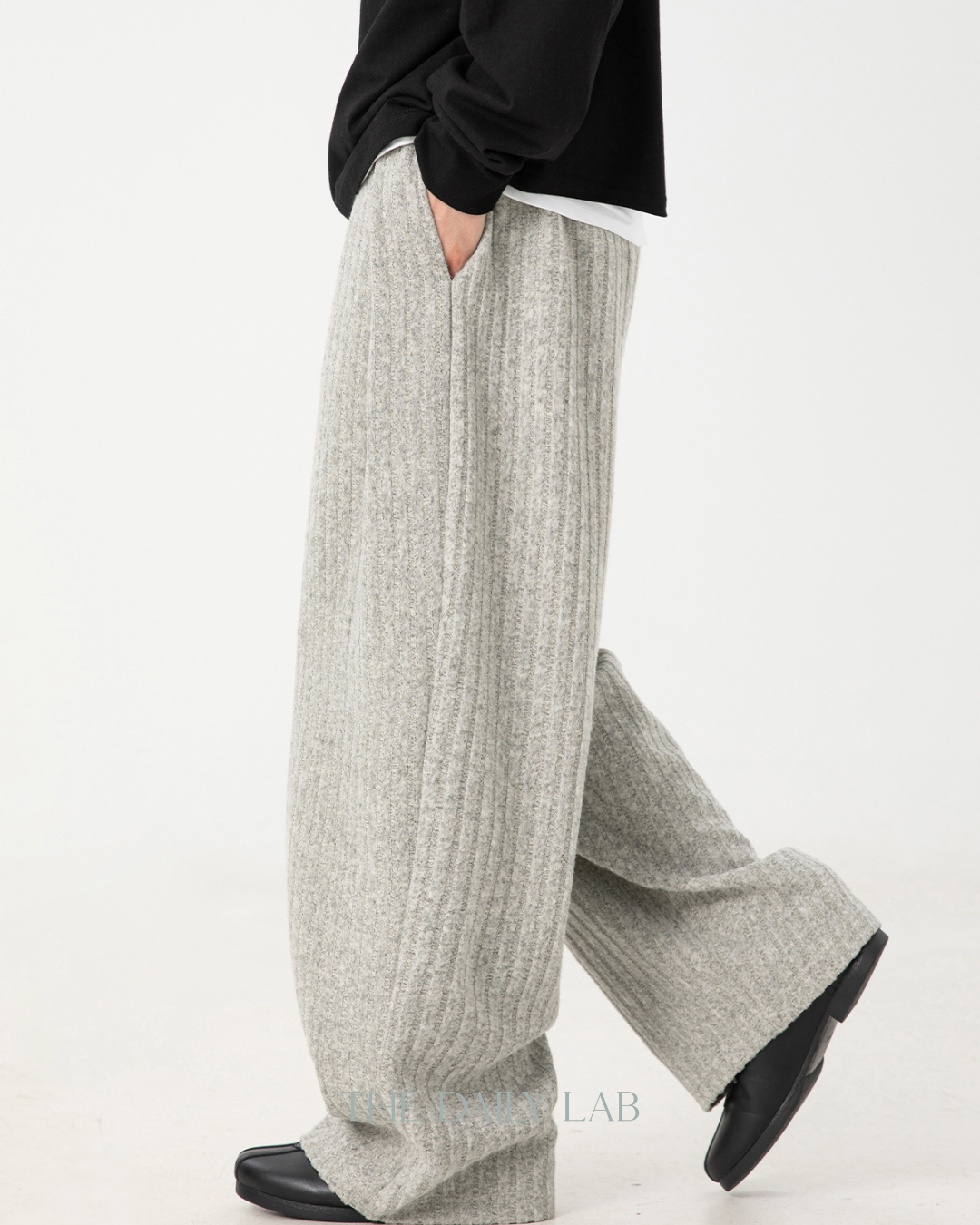Textured Fleece Loose-fit Draped Casual Pants In Light Grey