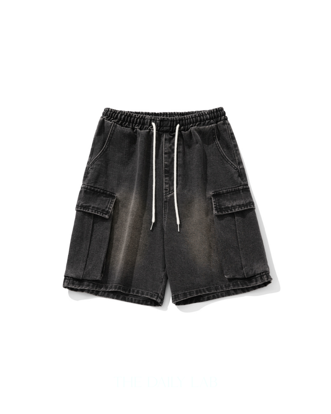 Denim Cargo Pocketed Shorts in Black