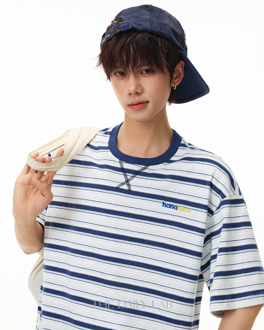 Striped Cotton Tee in Navy