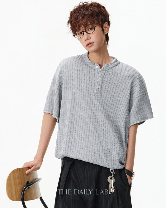Henley Knit Line Tee in Grey