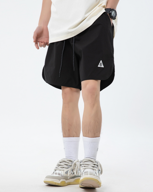 Loose Embroidered Drawstring Shorts in Black