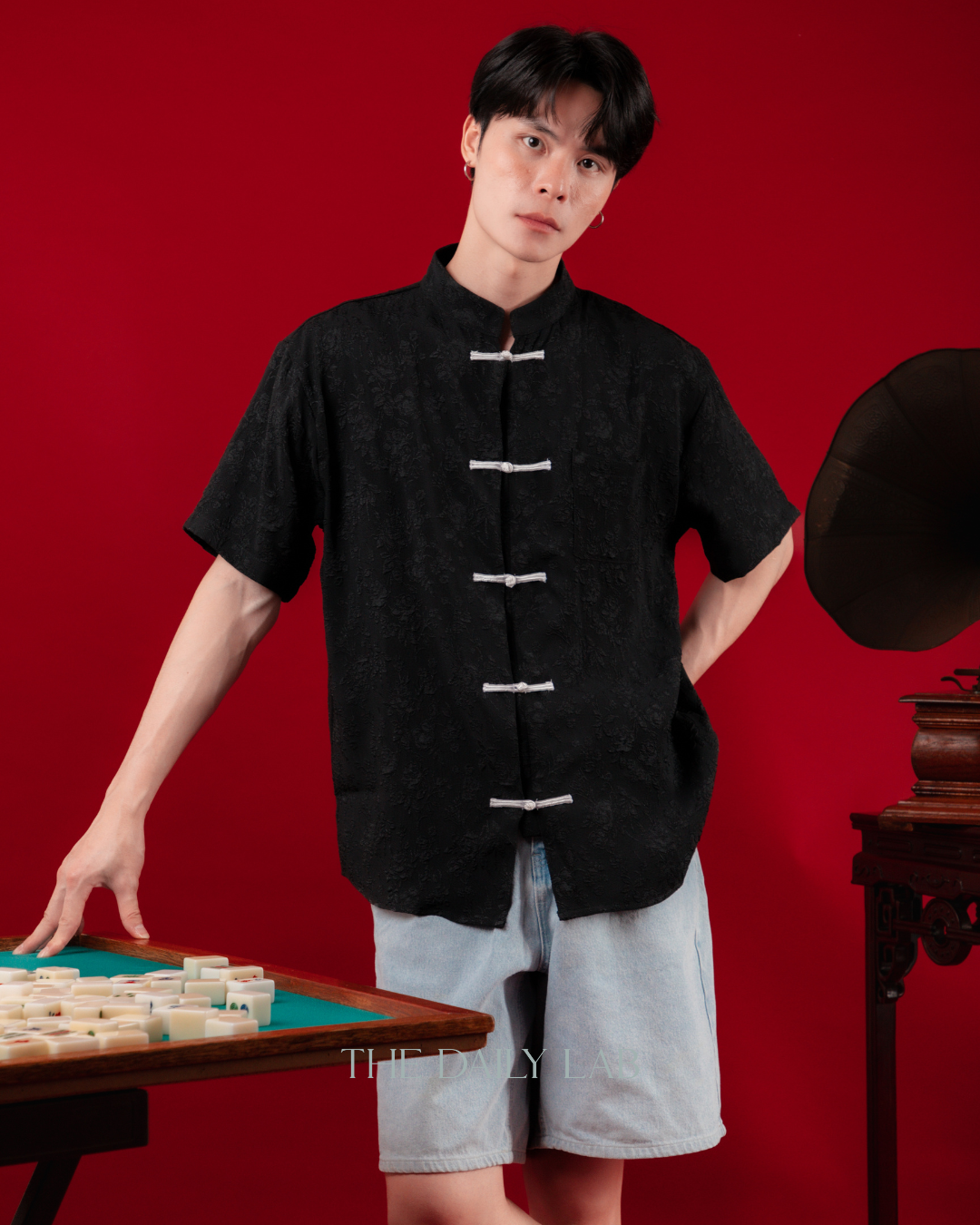 Minimalist Tang Suit Top in Black