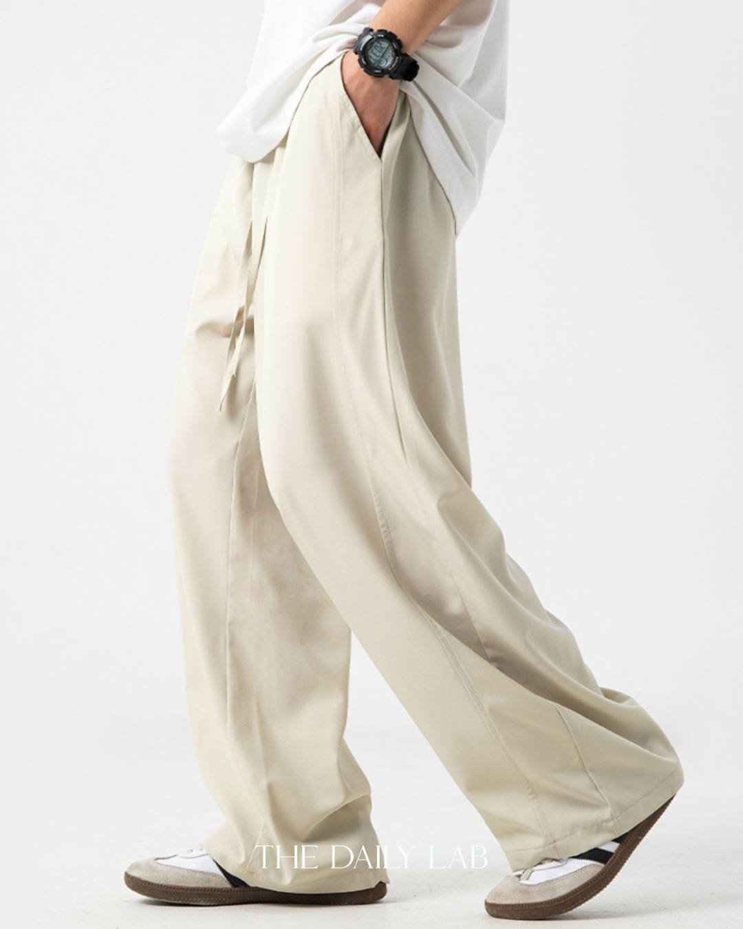 Pocketed Wide Straight Pants in Beige