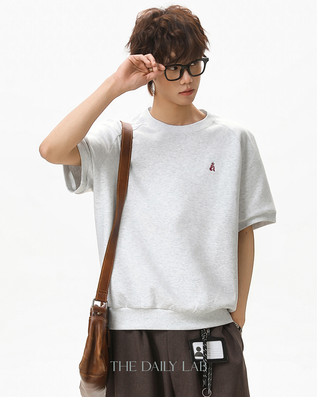 Structured Knit Emblem Tee in Light Grey