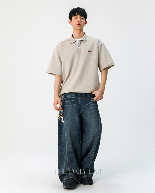 Retro Collar Polo Tee in Khaki