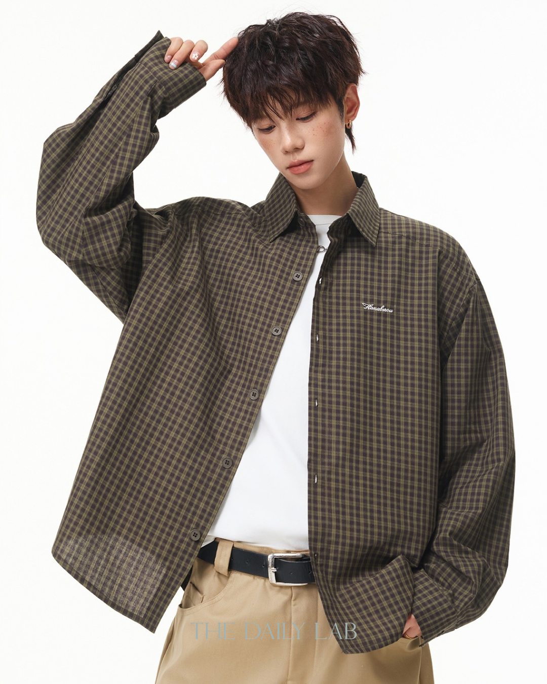 Vintage Check Embroidered Shirt in Green Brown