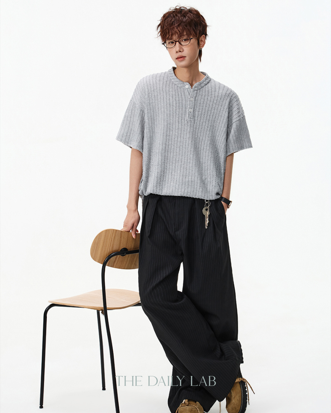 Henley Knit Line Tee in Grey