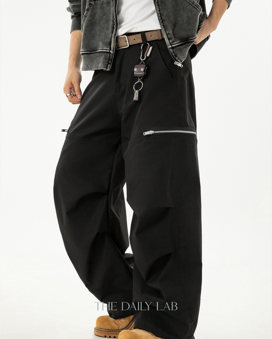 American Vintage Pleated Curved Blade Casual Pants In Black
