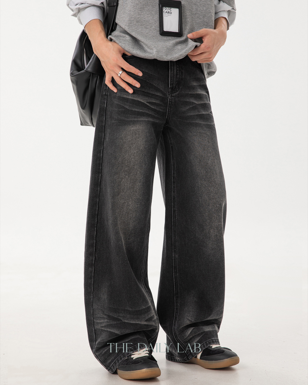 Whisker Washed Distressed Jeans in Black