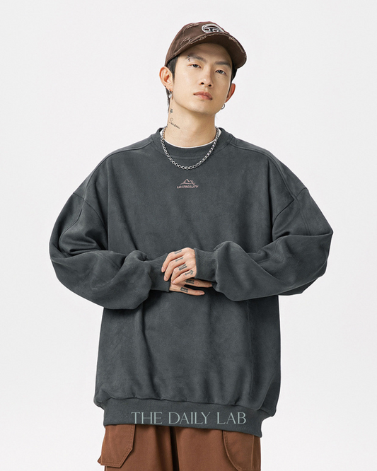 Lostreality Streetwear Split-Panel Sweatshirt in Dark Grey