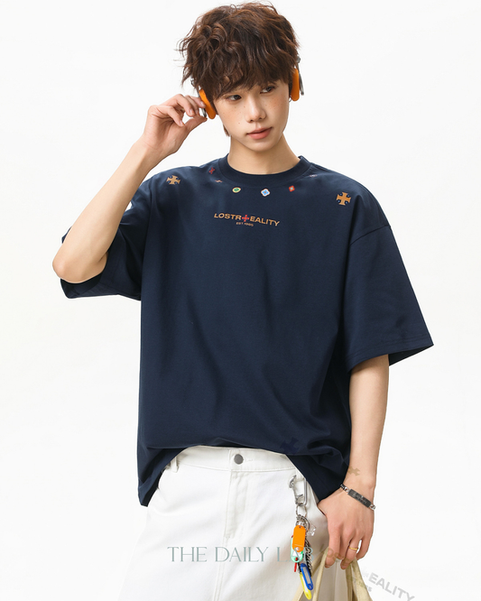 Lost Reality Oversized Tee in Navy