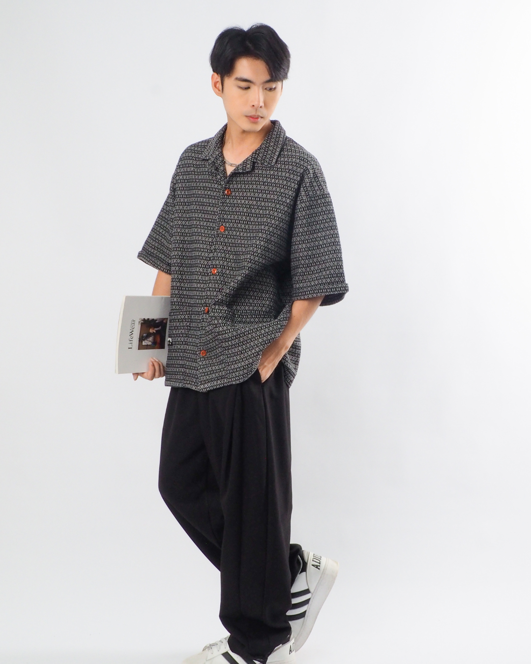 Japanese Retro Workwear Denim Shirt in Black