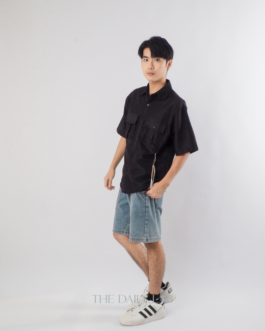 Japanese Style Short Sleeve Jacket in Black