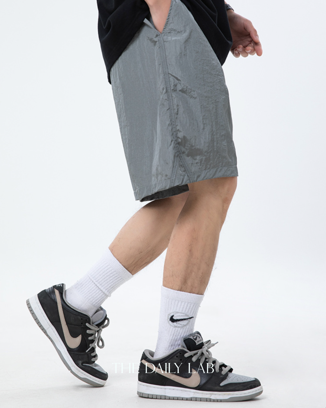 Metallic Nylon Shorts in Grey