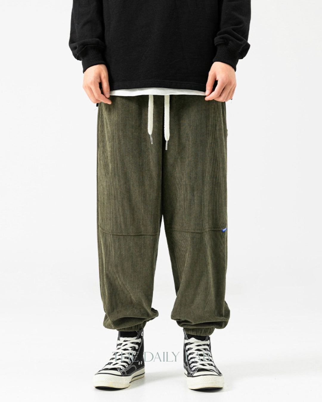 Corduroy Patchwork Long Pants in Green