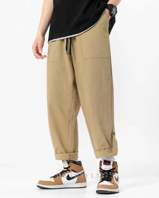 Twill Pocketed Straight Long Pants in Khaki