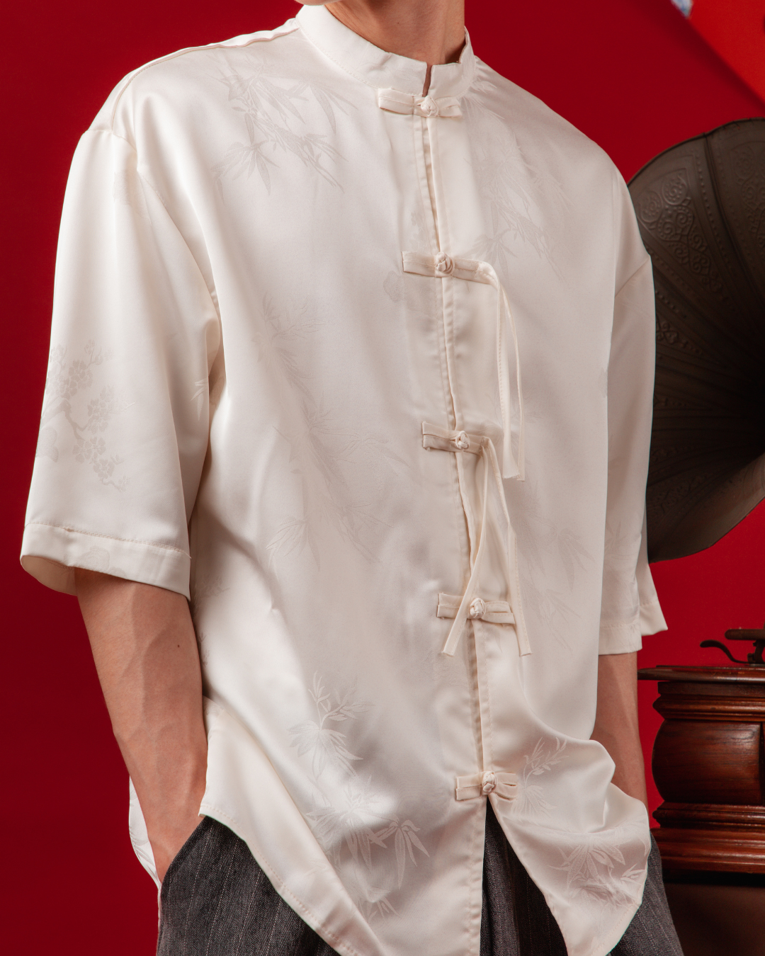 Vintage Mandarin Collar Coat in Beige