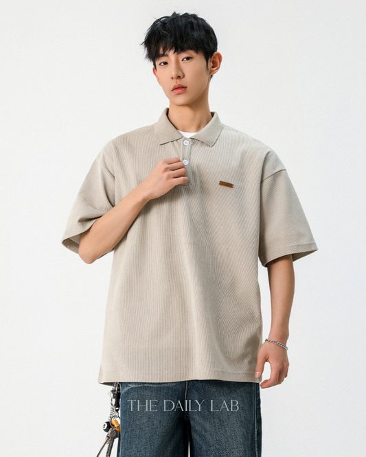 Retro Collar Polo Tee in Khaki