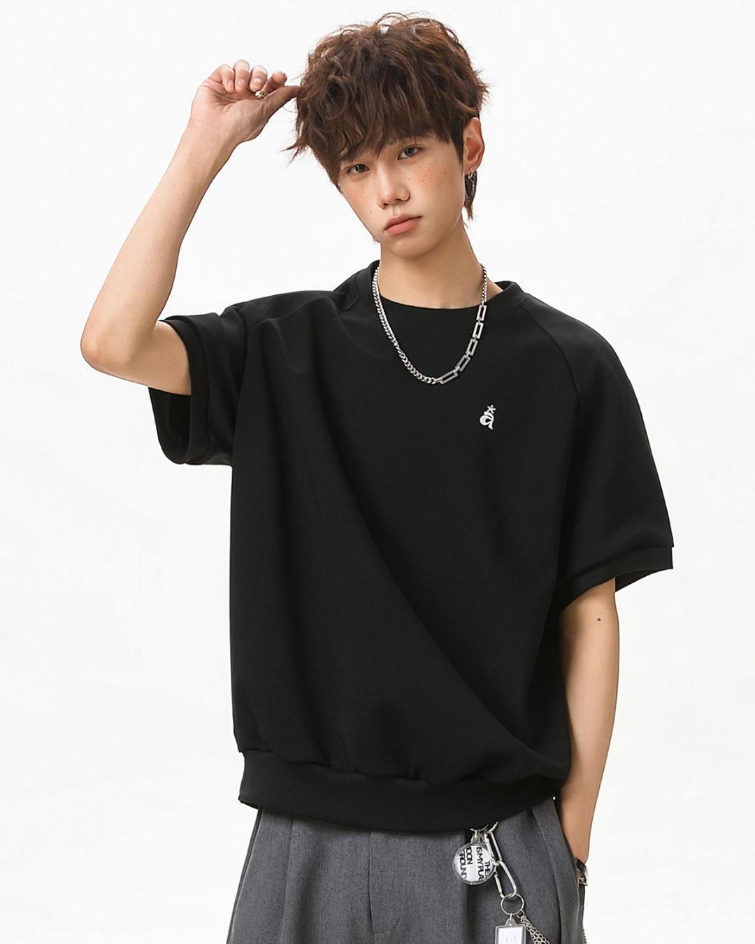 Structured Knit Emblem Tee in Black
