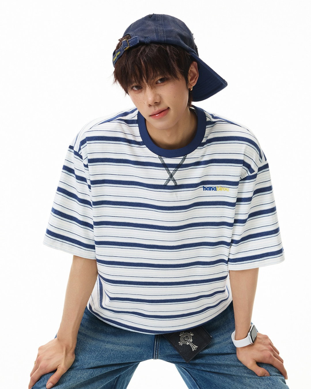 Striped Cotton Tee in Navy
