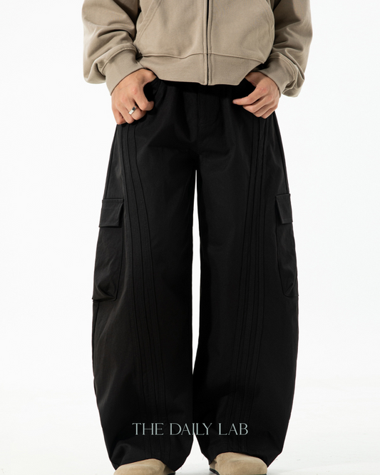 American Vintage Color-blocked Striped Curved Blade Pant In Black