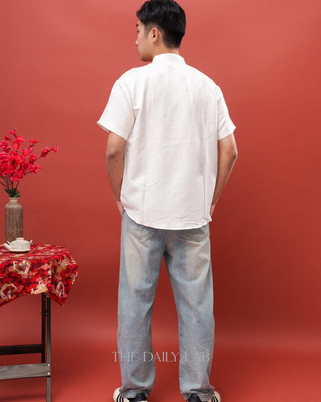 Embroidered Mandarin Collar Tang Shirt