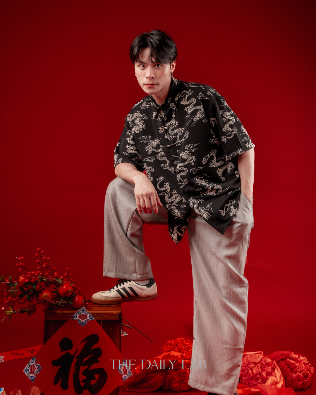 Black Gold Dragon Chinese Shirt in Black