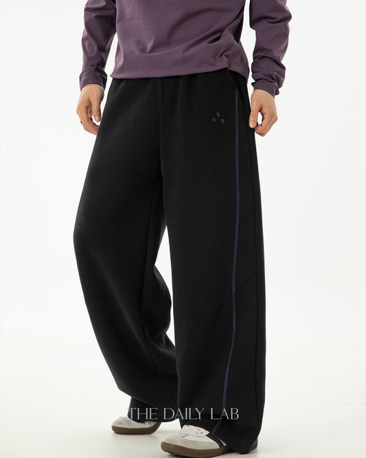 Heavyweight Color-blocked With Contrast Stitching Casual Pants In Black