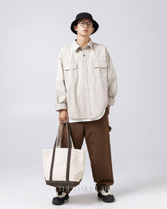 Galoret Pocketed Long Sleeve Overshirt in Beige