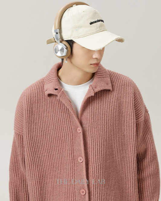 High-Neck Cardigan in Pink