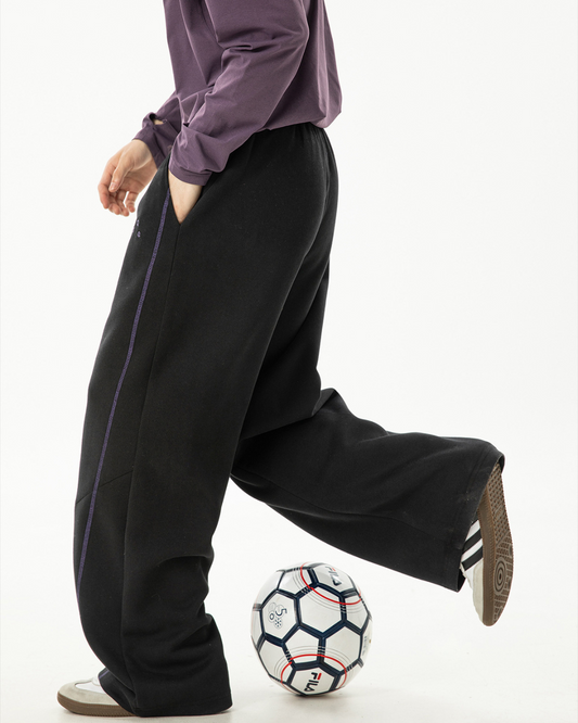 Heavyweight Color-blocked With Contrast Stitching Casual Pants In Black