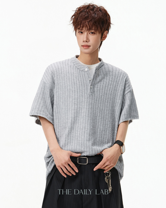 Henley Knit Line Tee in Grey