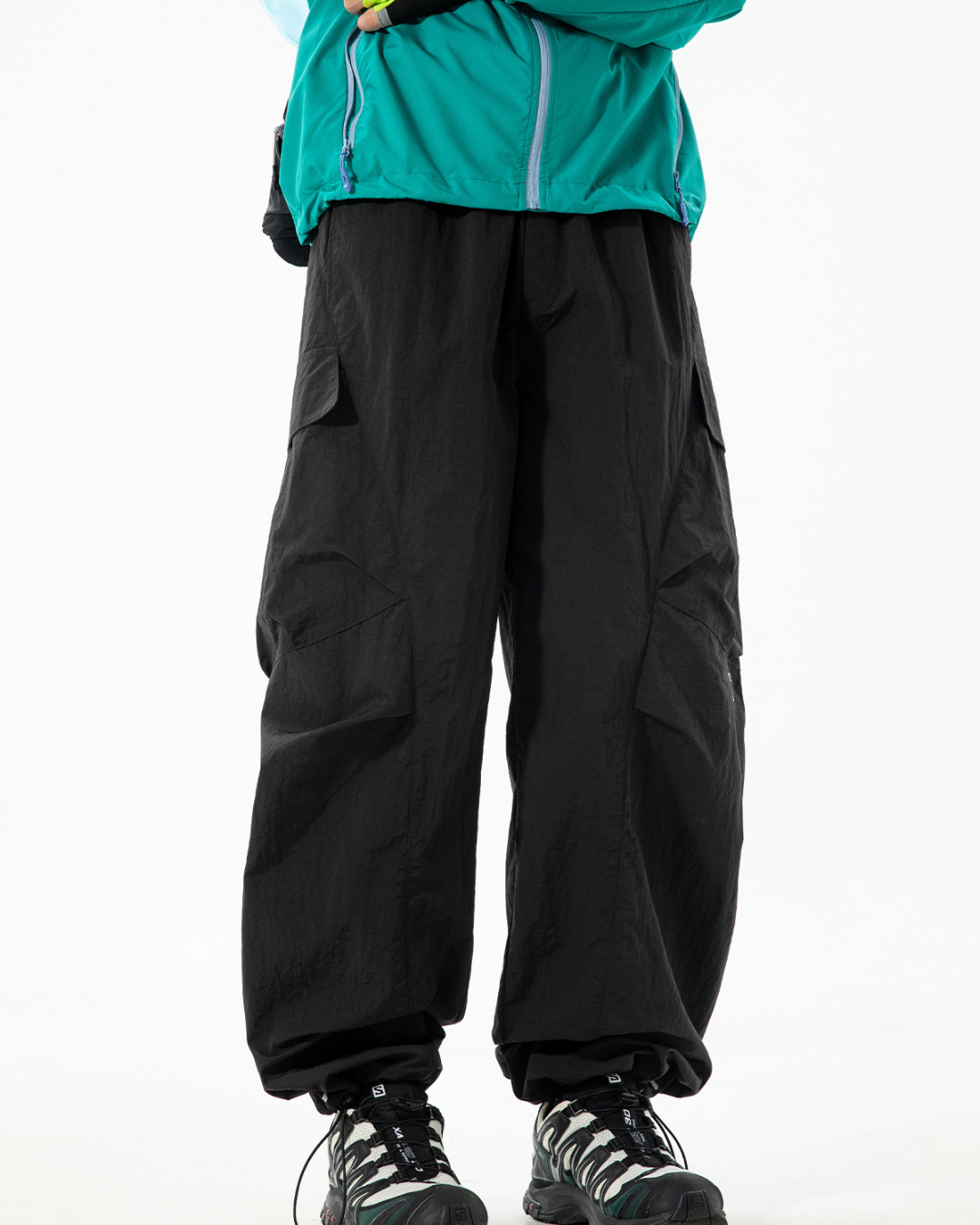 Water-resistant Outdoor Cargo Paratrooper Pants In Black