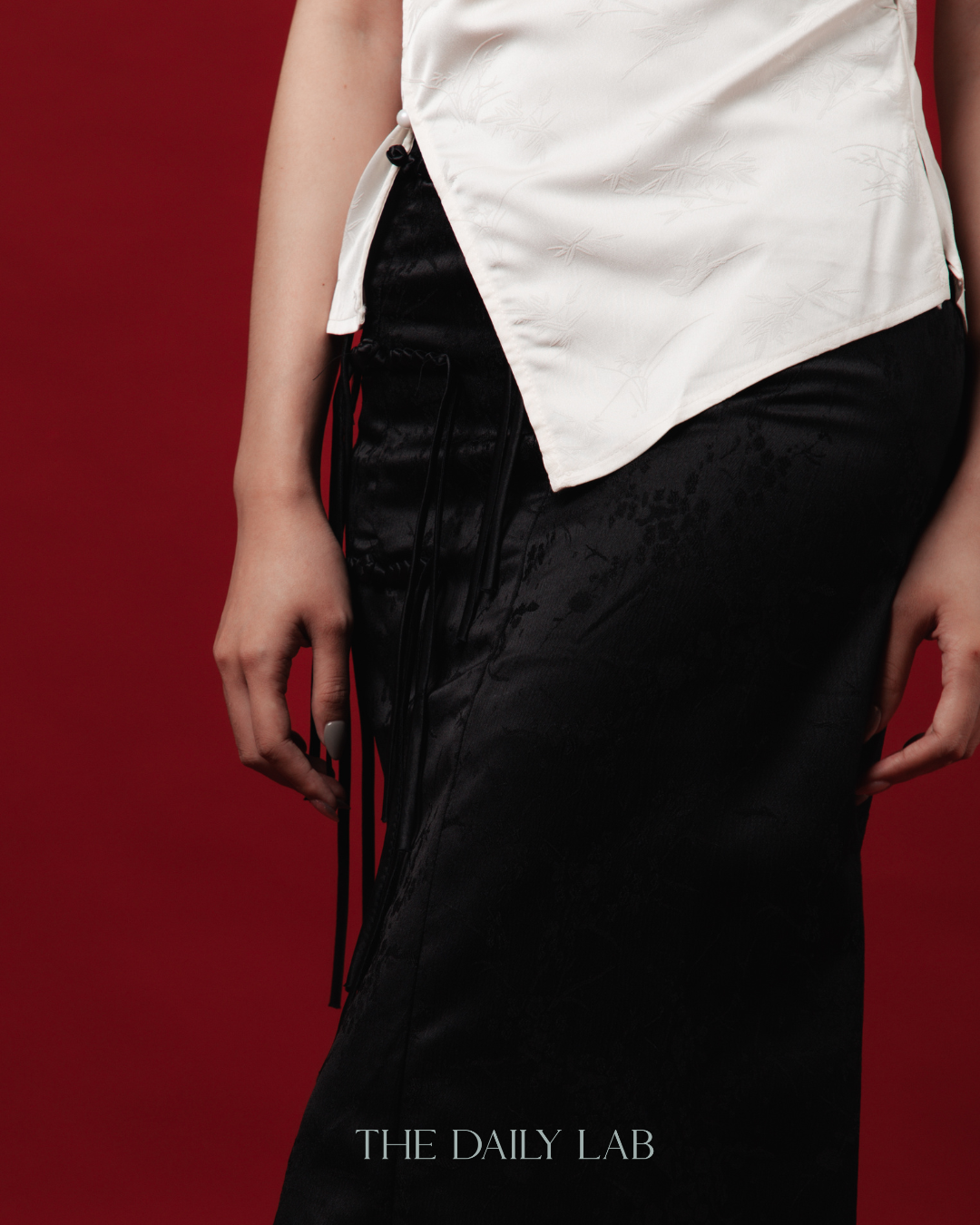 Embroidered Bloom Frog-Button Midi Skirt (In-Stock)