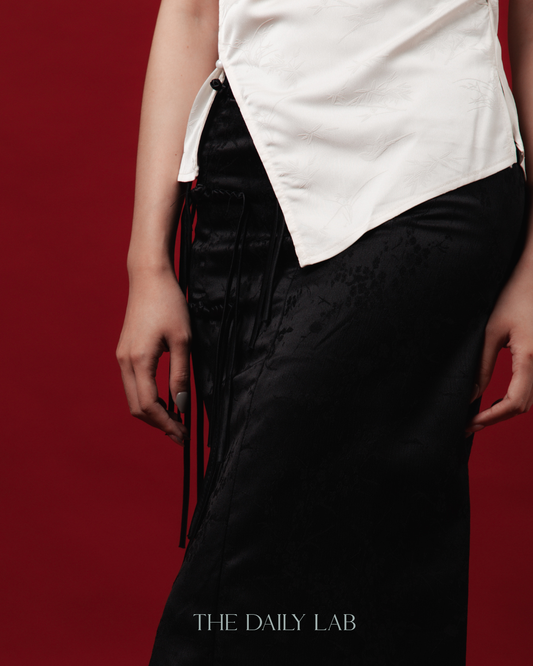 Embroidered Bloom Frog-Button Midi Skirt (In-Stock)