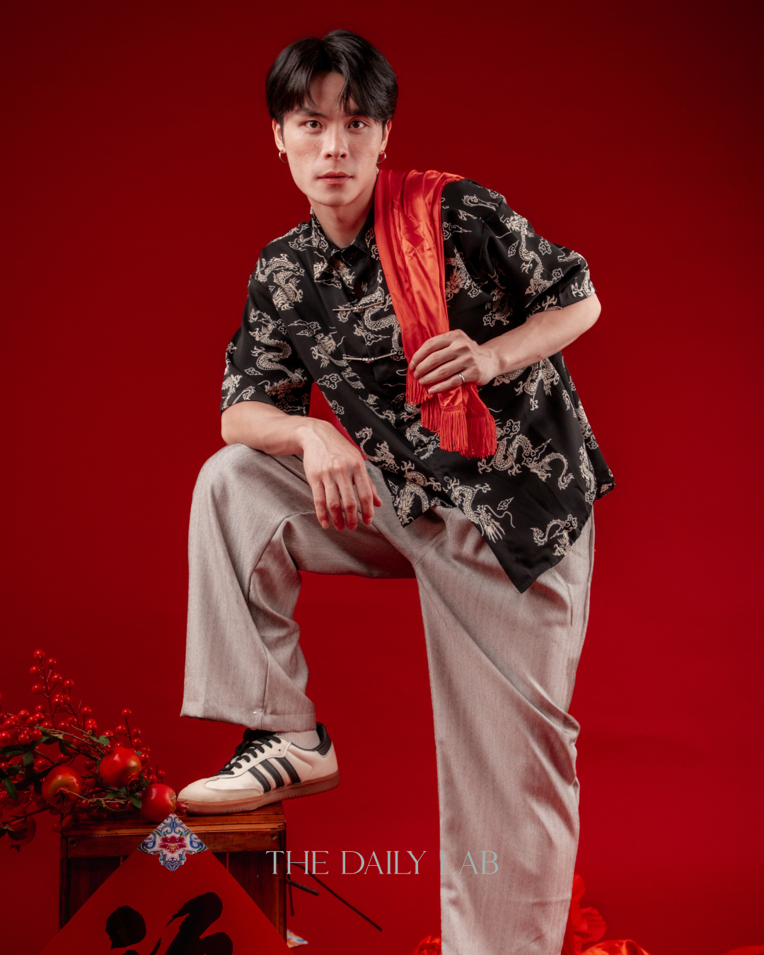 Black Gold Dragon Chinese Shirt in Black