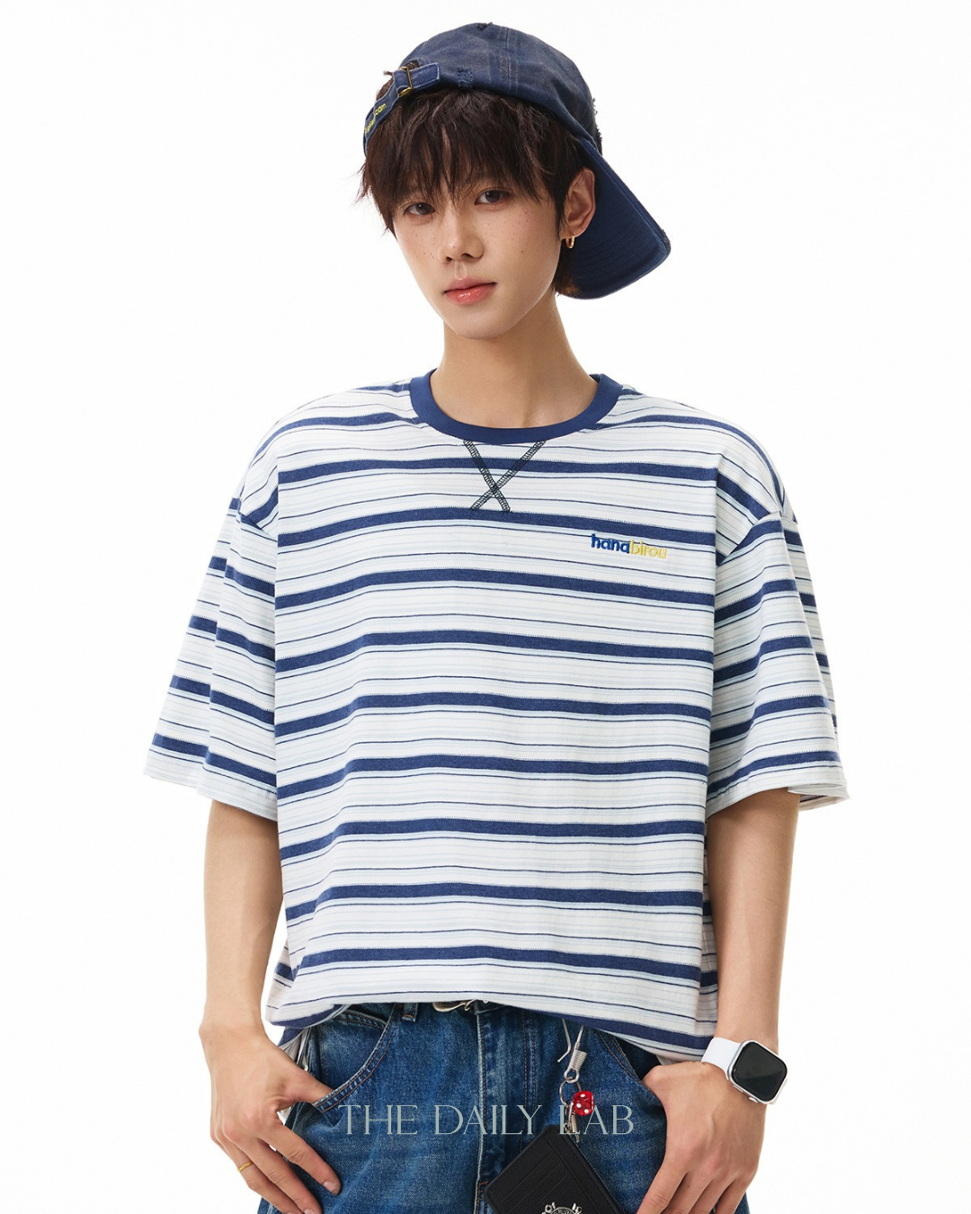 Striped Cotton Tee in Navy