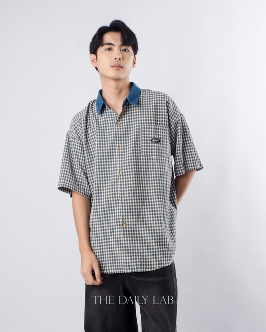 Japanese Vintage Plaid Denim Shirt in Blue