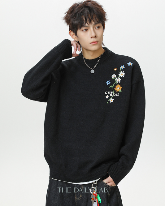 Loose-Fitting Pullover Knit Sweater in Black