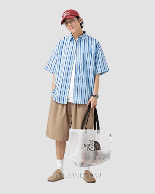 Give Off Striped Line Overshirt in Blue (Size S)