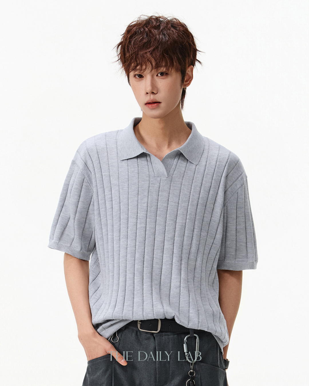 Heritage Rib Polo in Light Grey