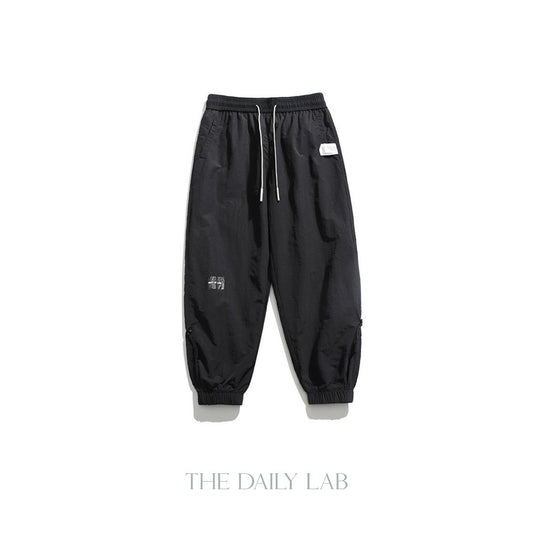 Quick-Dry Drawstring Casual Trousers in Black