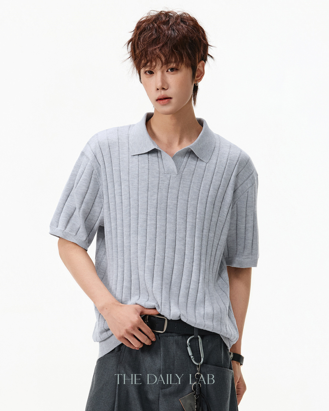 Heritage Rib Polo in Light Grey