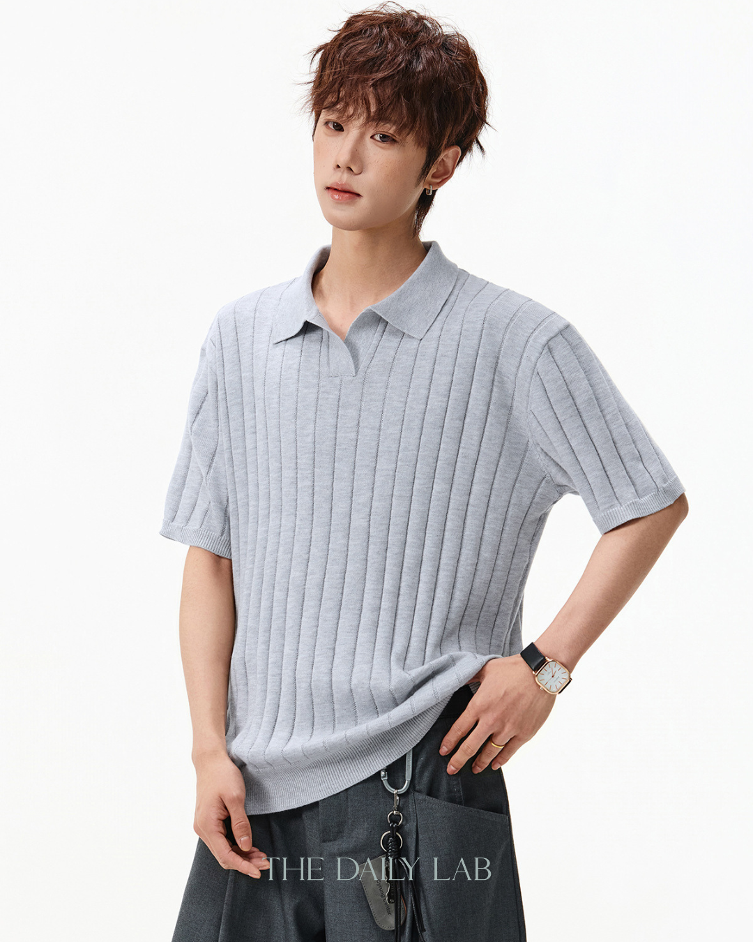Heritage Rib Polo in Light Grey