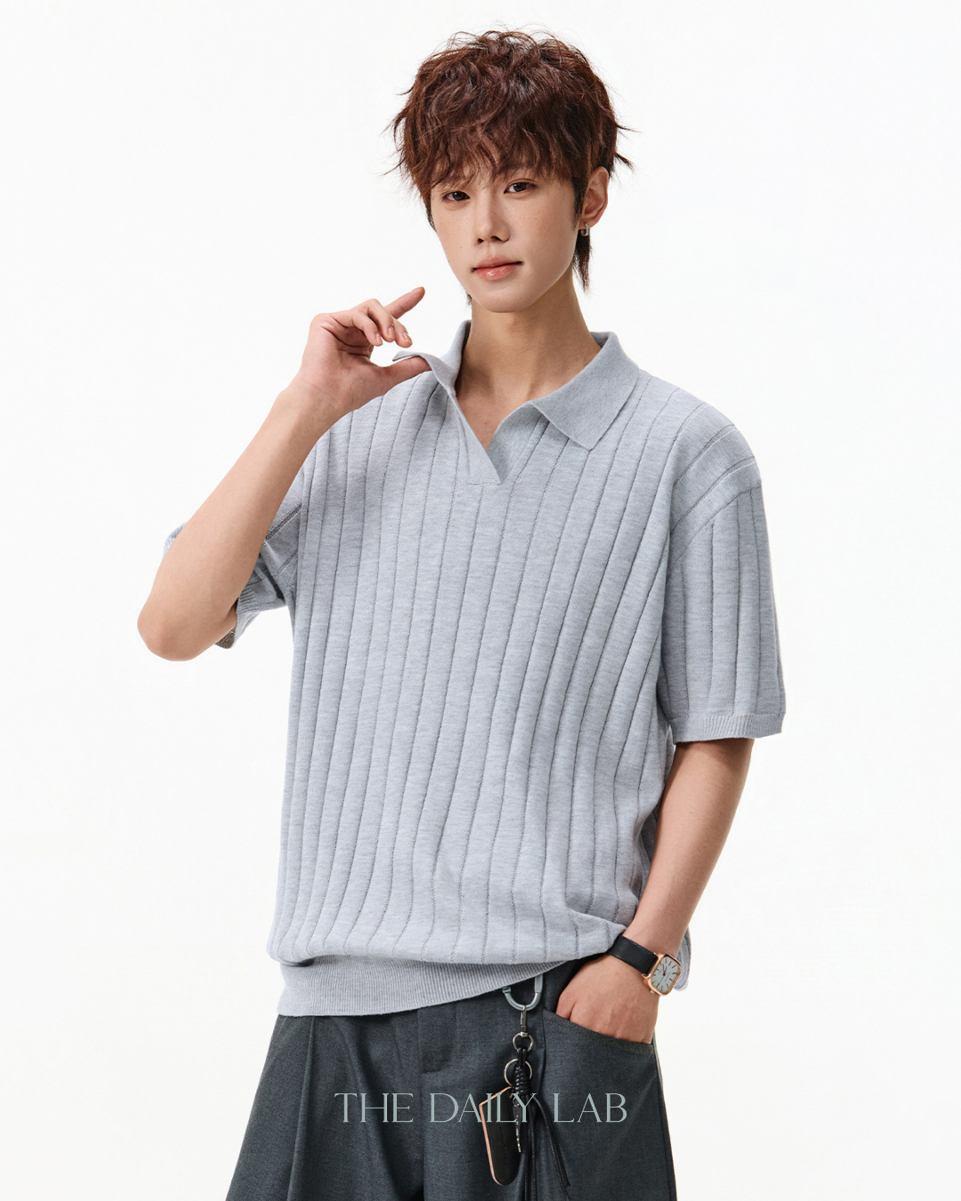 Heritage Rib Polo in Light Grey