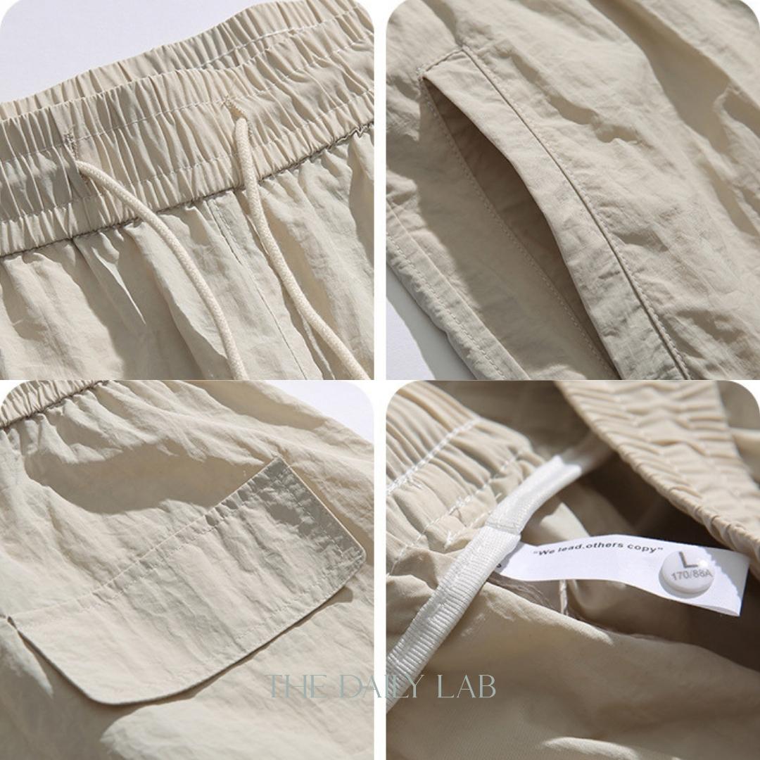 Quick-Dry Drawstring Casual Trousers in Beige