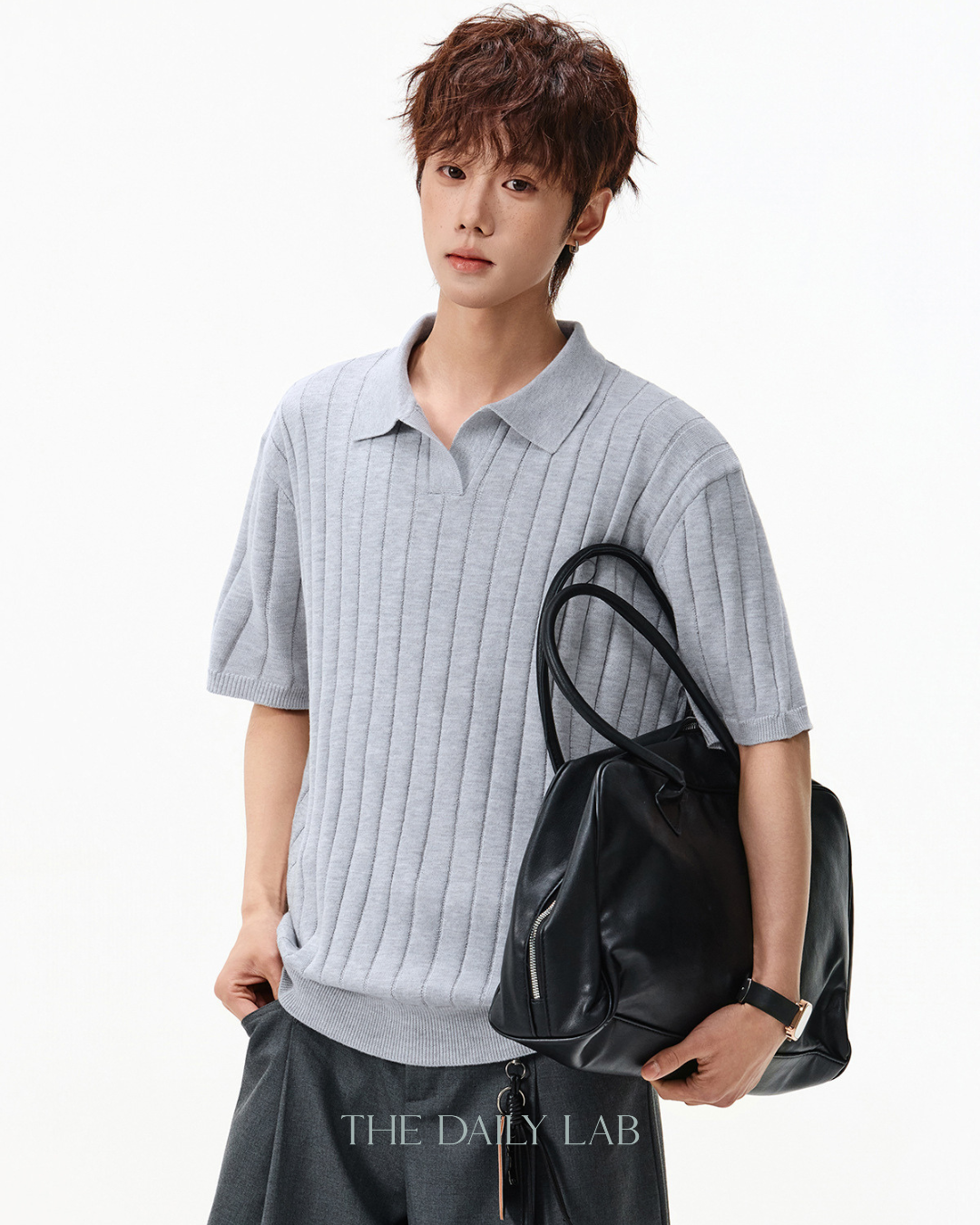 Heritage Rib Polo in Light Grey