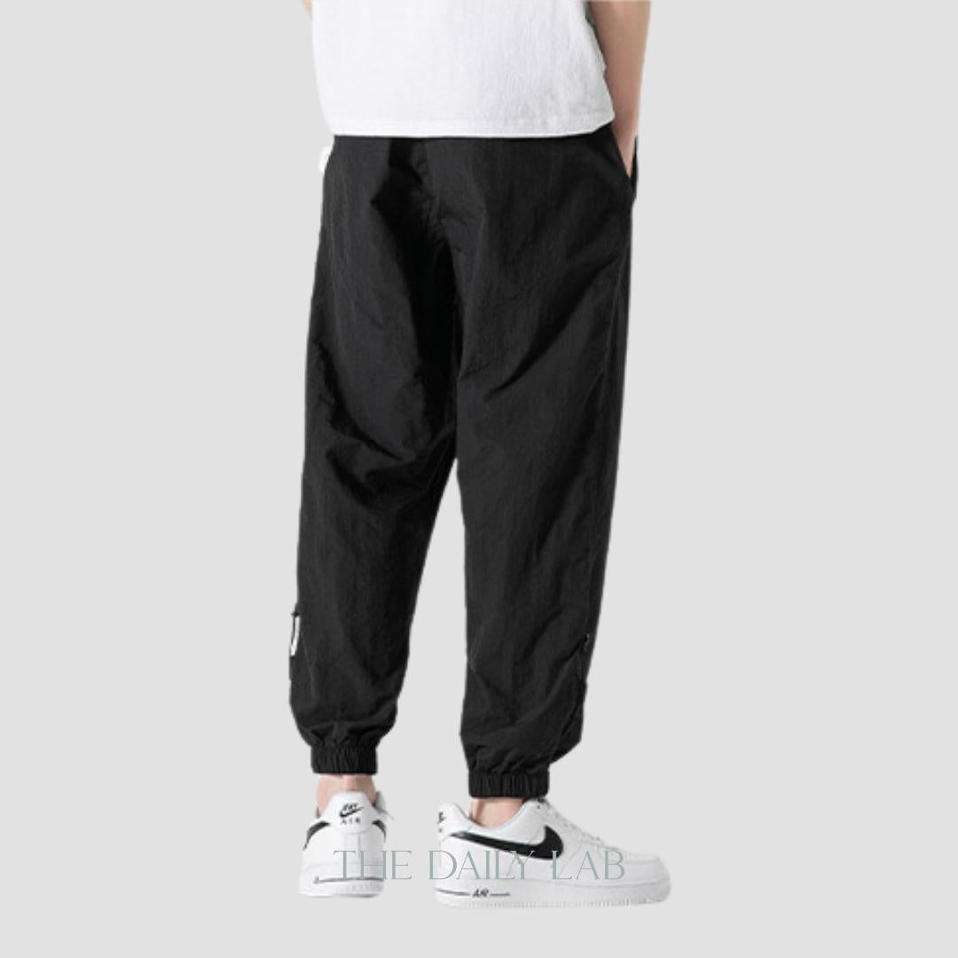 Quick-Dry Drawstring Casual Trousers in Black