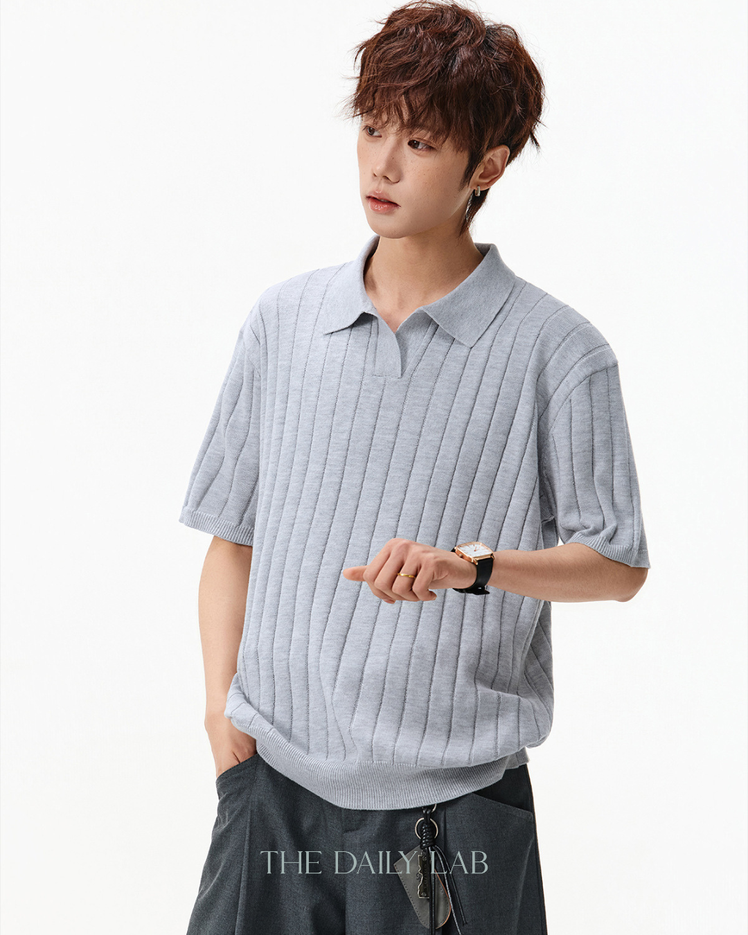 Heritage Rib Polo in Light Grey