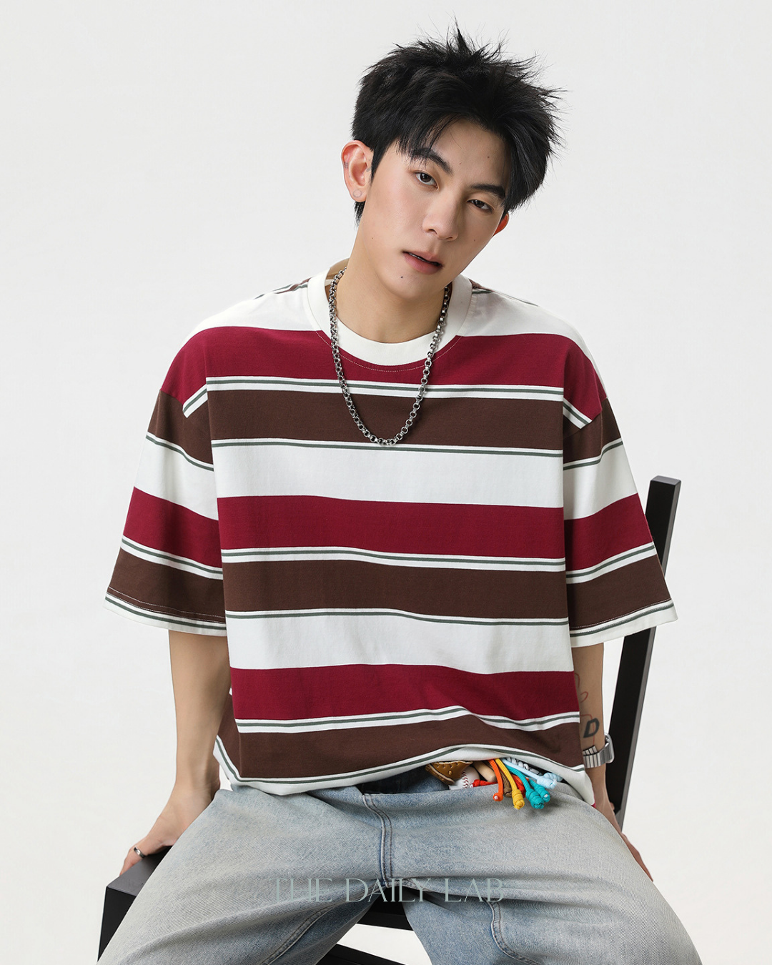 Wide Stripe Graphic Tee in Red